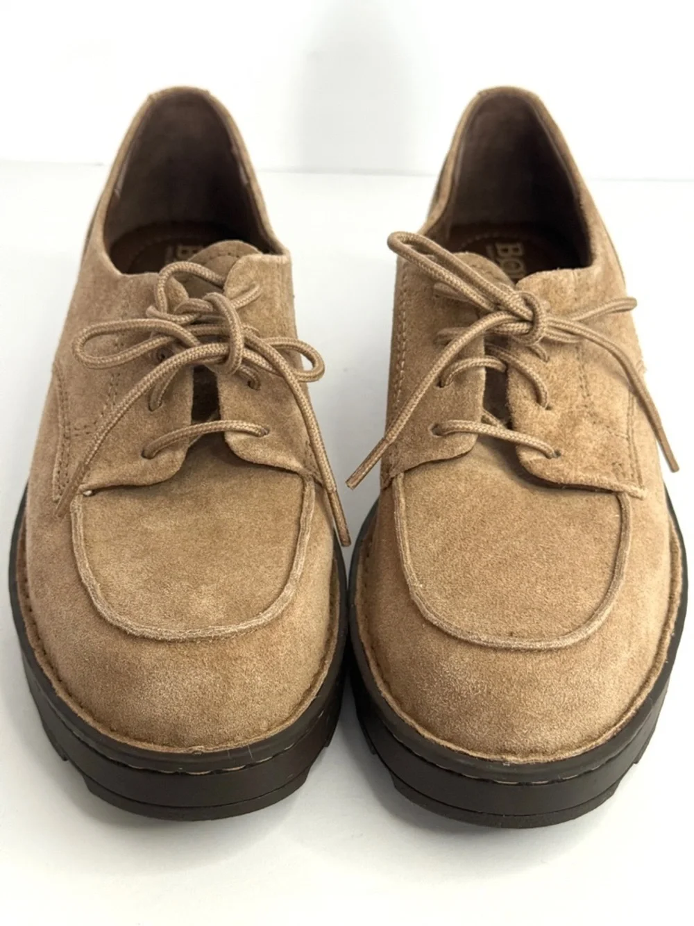 Born Women's Corby Moc Toe Taupe Suede Lace Up Oxford Shoes Size 7.5M